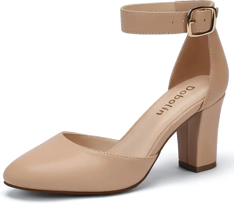 DOBOLIN 3 Inch Wide Width Chunky Heels for Women Dress Shoes