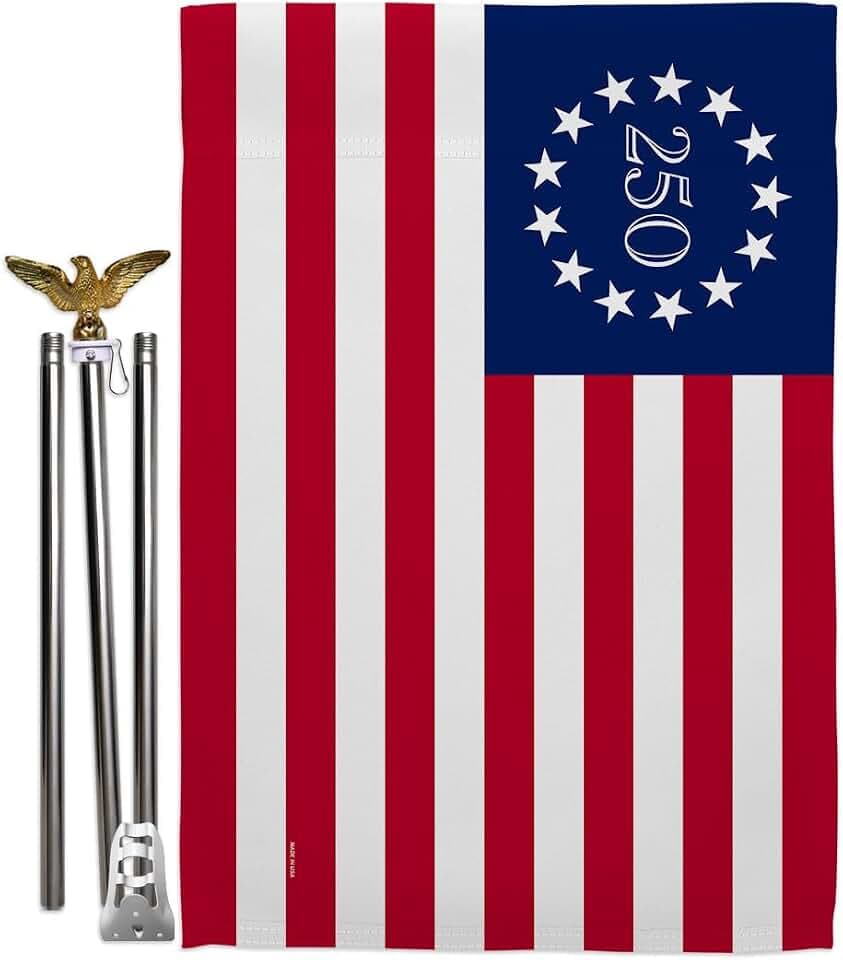 America 250 Flag Betsy Ross July 4th Banner Pole Kit Flags For Outside House Decoration Gift Official Licensed Canvas Wall Decor Independence Day Tapestry USA 250th Anniversary Merchandise