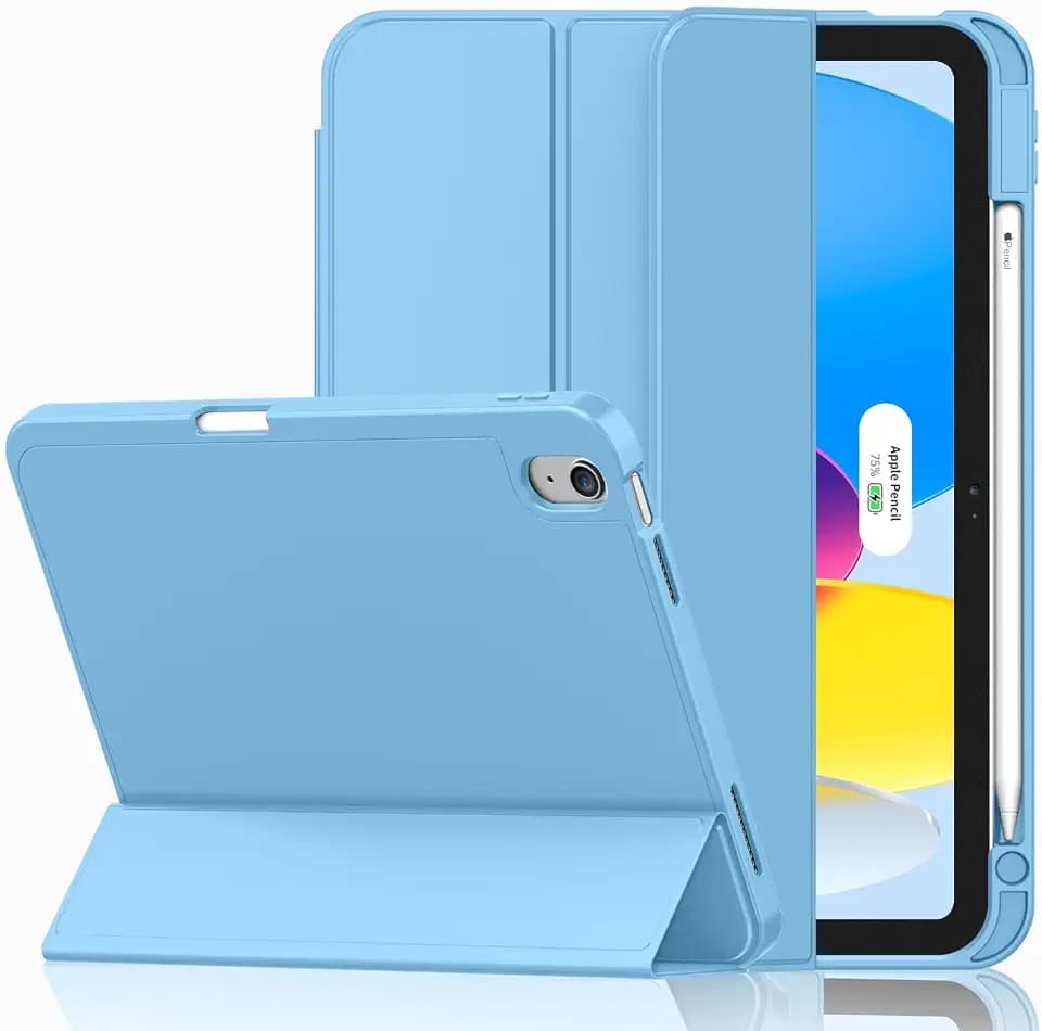 iMieet Case for iPad (A16)/iPad 10th Generation [11-Inch 2025/10.9 Inch 2022], Trifold Stand Smart Cover with Pencil Holder and Soft TPU Back, Supports Touch ID(Azure Blue)