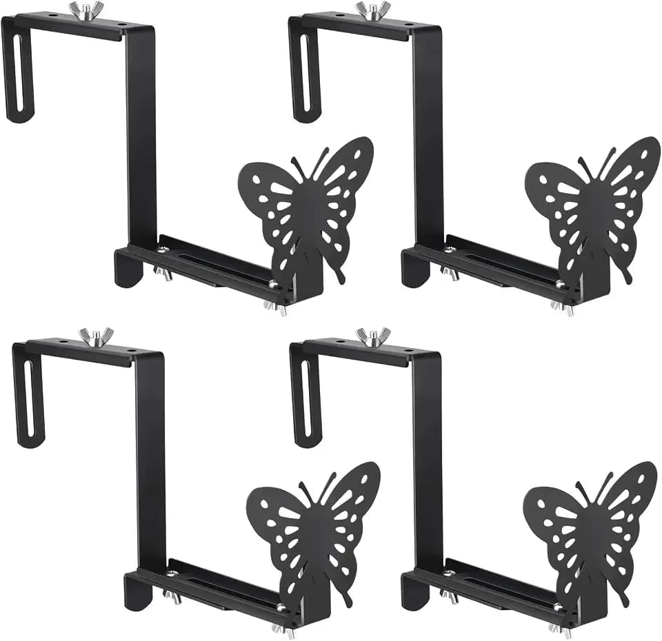 VIVIKEN Planter Box Bracket, Adjustable Window Box Holder with Butterfly