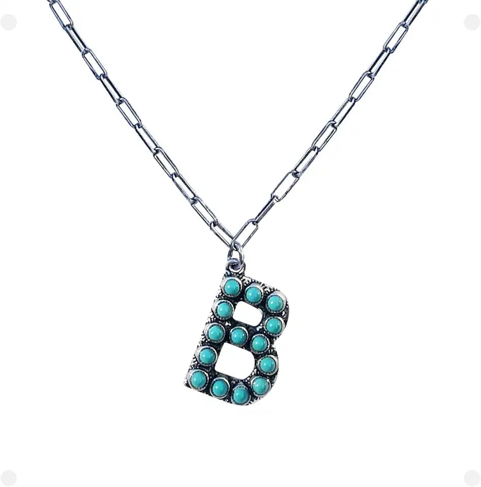 Western Boho Turquoise Letter A-Z Pendant Initial Necklace