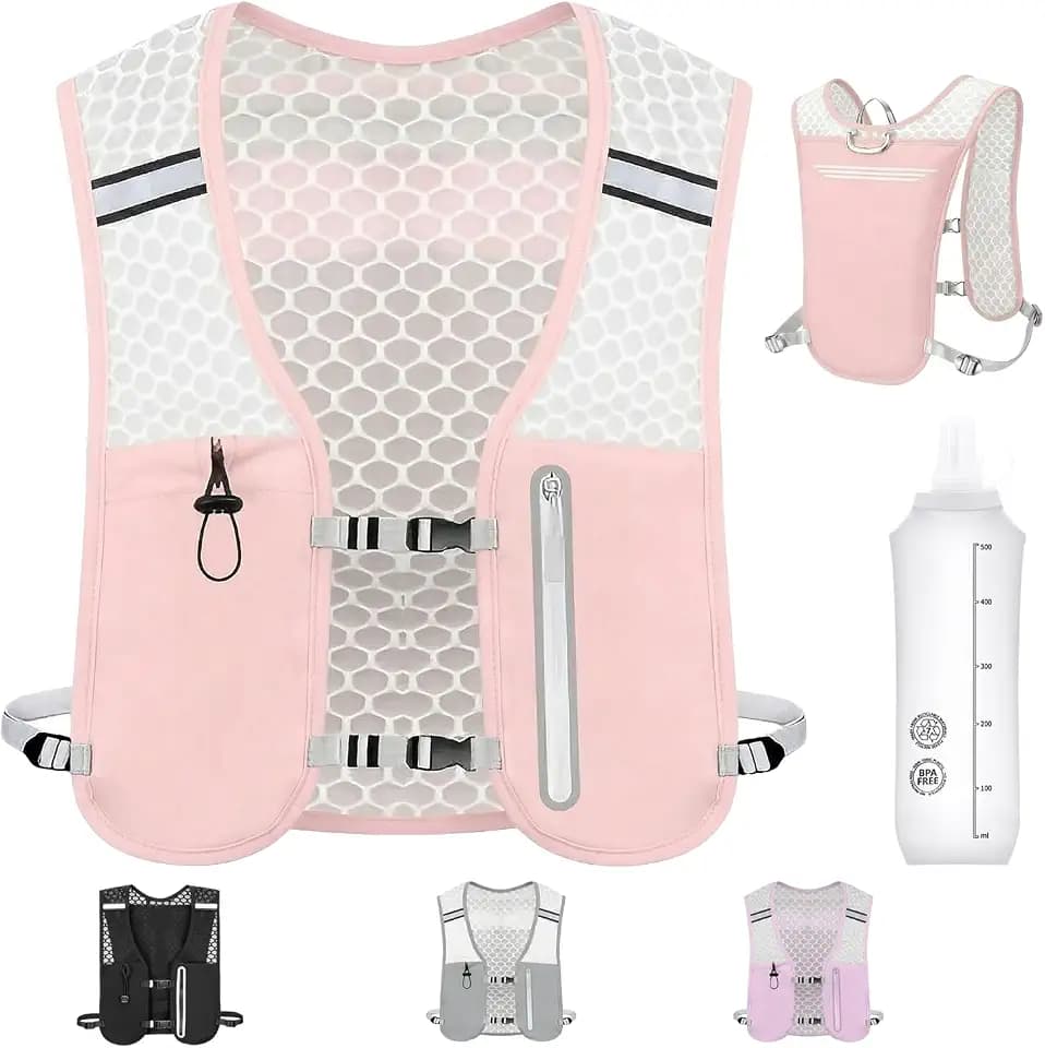 Running Hydration Vest, Adjustable Chest Straps Running Vest for Women Men with 500ml Soft Flask