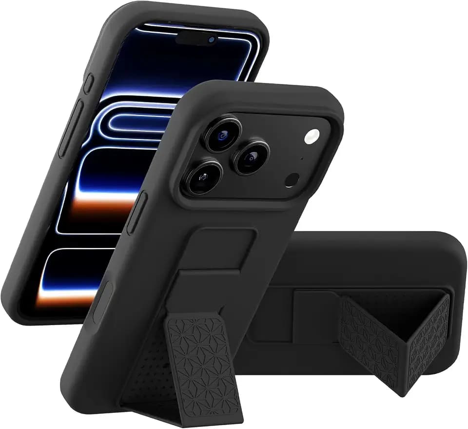 LAUDTEC Silicone Kickstand Case Compatible with iPhone 18 Pro / 17 Pro, Flexible Soft Liquid Silicone Stand Case for iPhone 18 Pro / 17 Pro (Black)