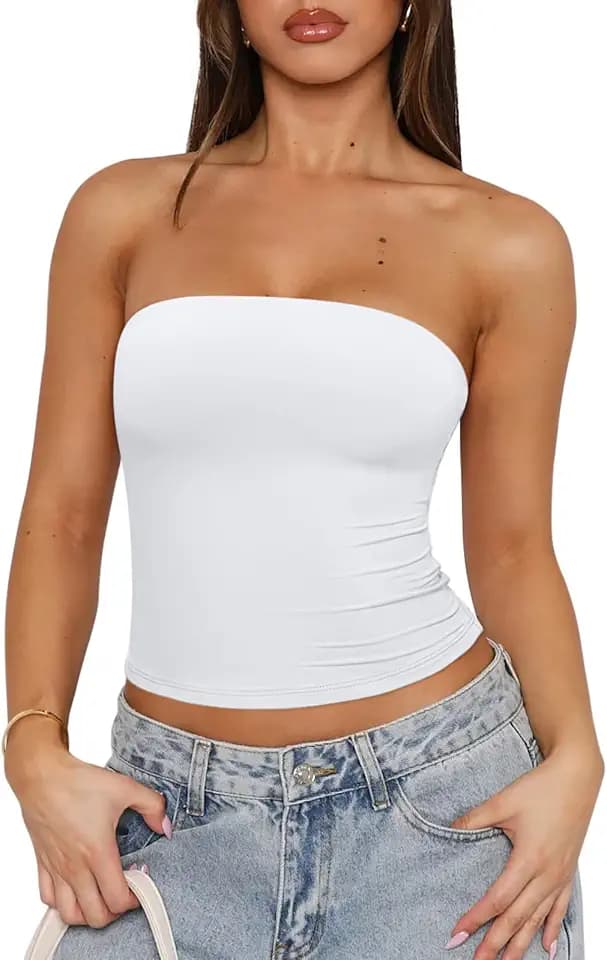 REORIA Women's Strapless Tube Tops Double Lined Non-Slip Y2K Crop Tank Top