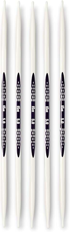 PRYM double-point Ergonomische Stricknadeln/Nadeln, High-Performance-Kunststoff, Mehrfarbig, 5 mm, 20 cm Länge, Set von 5, Alabasterweiß
