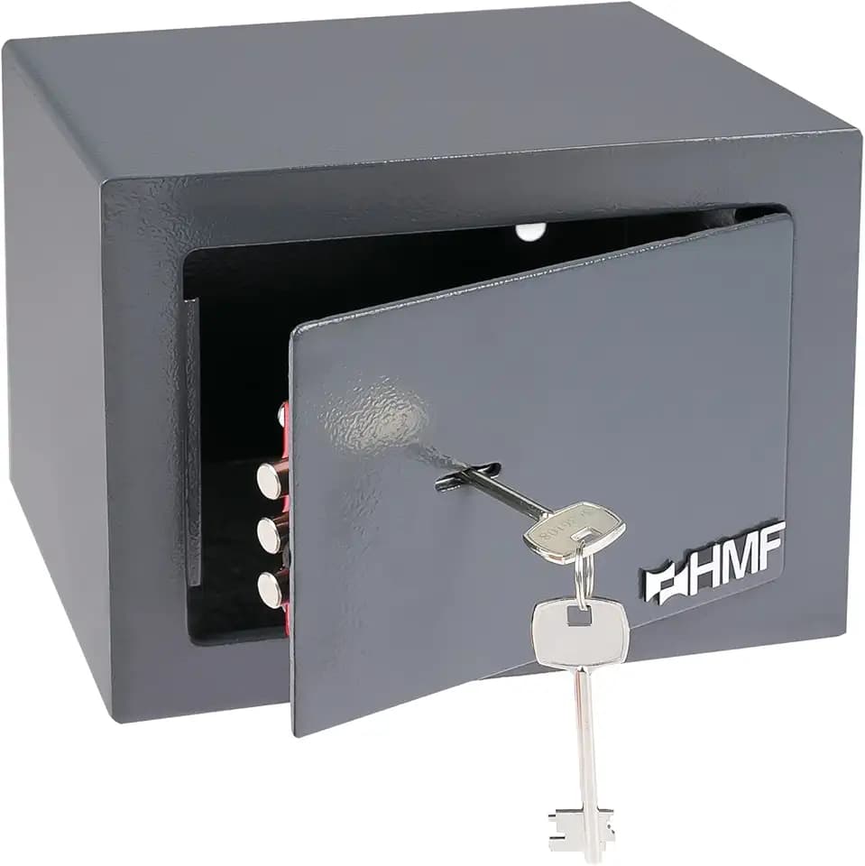HMF 49216-11 Safe Tresor klein mit Schlüssel, Möbeltresor | 23 x 17 x 17 cm | Anthrazit