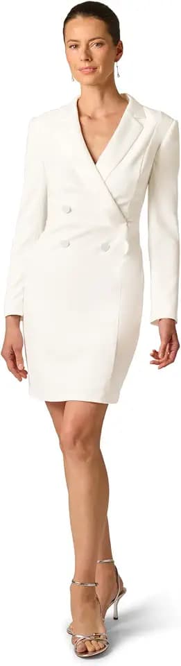 Adrianna Papell Women's Long Sleeve Tuxedo Mini Dress with Satin Accents