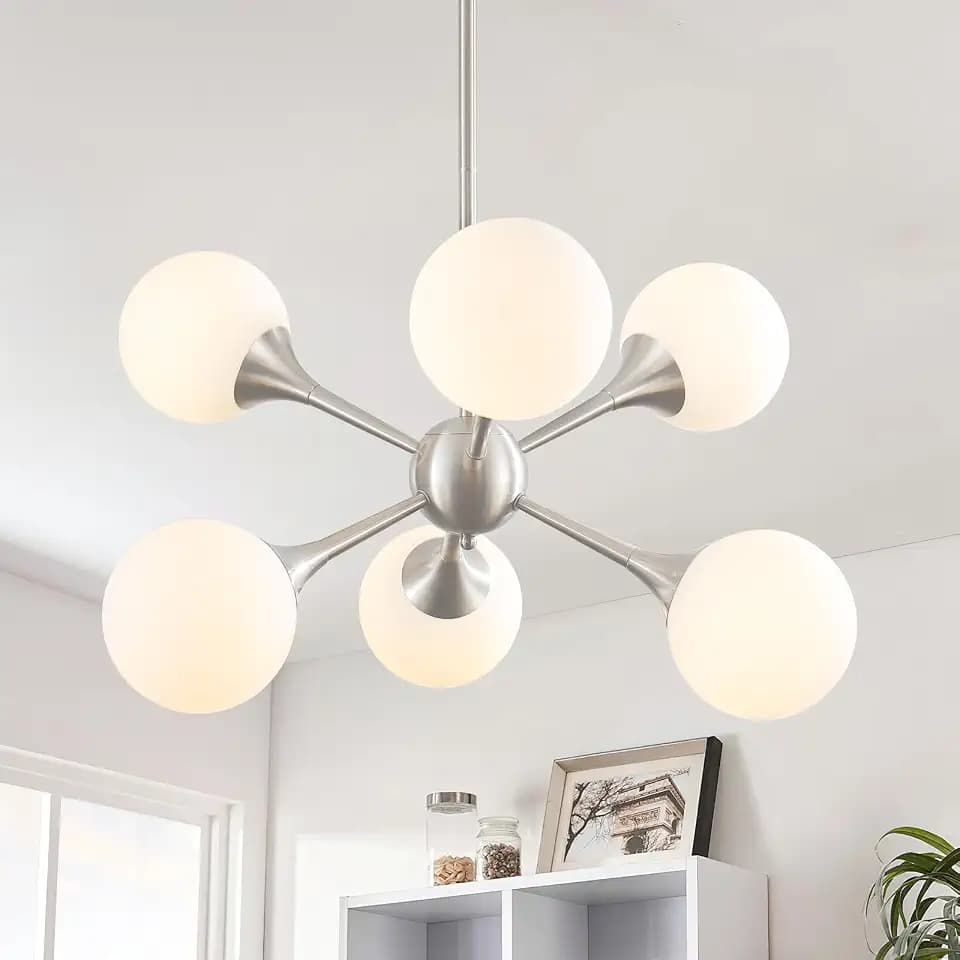 26” Modern Brushed Nickel Glass Globe Sputnik Chandelier