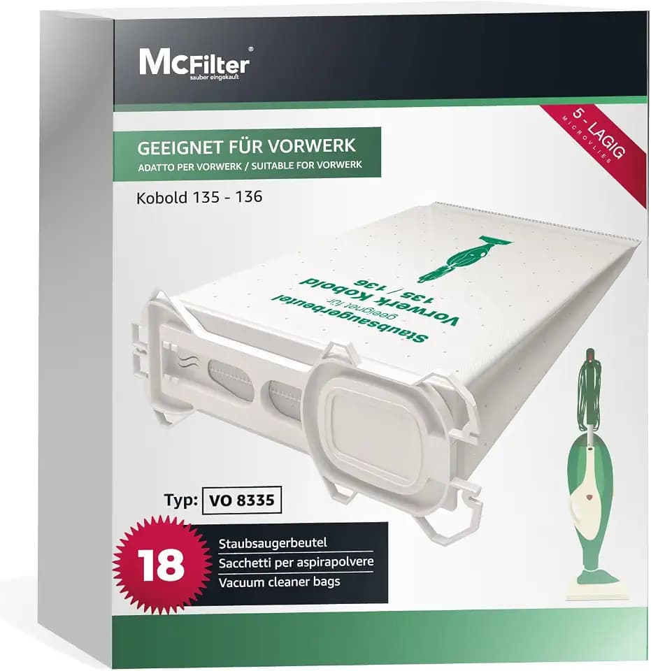 McFilter 18 Staubsaugerbeutel kompatibel mit Vorwerk Kobold 135, 136