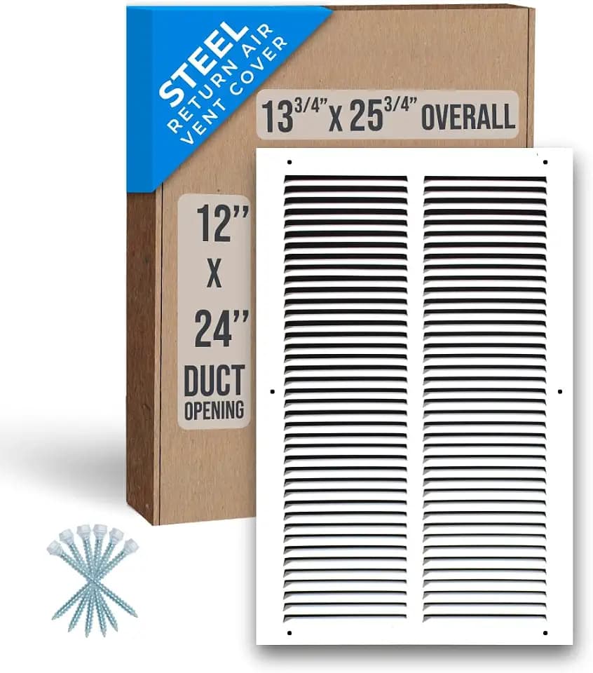 Fits 12x24 Duct Opening | Steel Return Air Grille by Handua | Vent Cover Grill for Sidewall and Ceiling | White | HVAC Cold Air Intake Grille | Outer Dimensions: 13.75"W X 25.75"H