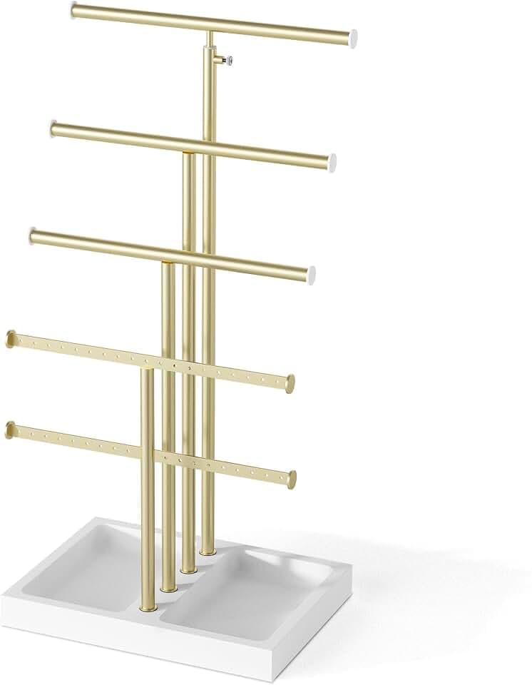 Love-KANKEI Schmuckständer Schmuck Organizer Ketten Aufbewahrung, Schmuckhalter Kettenständer Schmuck Ständer Gold, Schmuckaufbewahrung für Ketten Ohrringen Ringen Uhren Armbändern Weiß-Gold