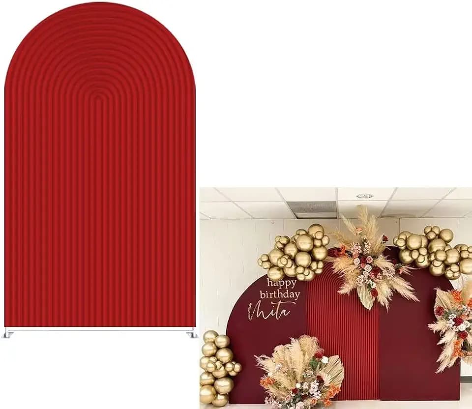 Arch Fabric Backdrop Covers Wedding Red Ripples 4X7ft Arched Panels Stand Covers for Parties Decorations Birthday Bridal Shower Banner