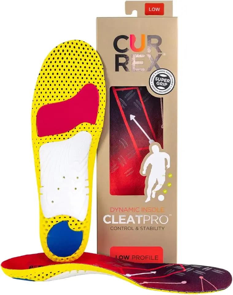 CURREX CLEATPRO - Thin, Arch Support Insoles, Comfort, Cushion & Stability in Cleats, Soccer, Football, Baseball, Softball, Super Grip for Control, Shock Absorbing Inserts, Men & Women (Low Arch, L)