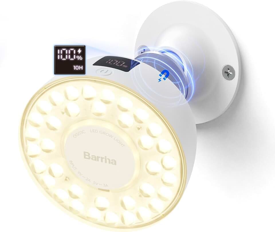 Barrina OG03C Rechargeable Puck Grow Light, 5200mAh, 4000K, 1 Pack, White