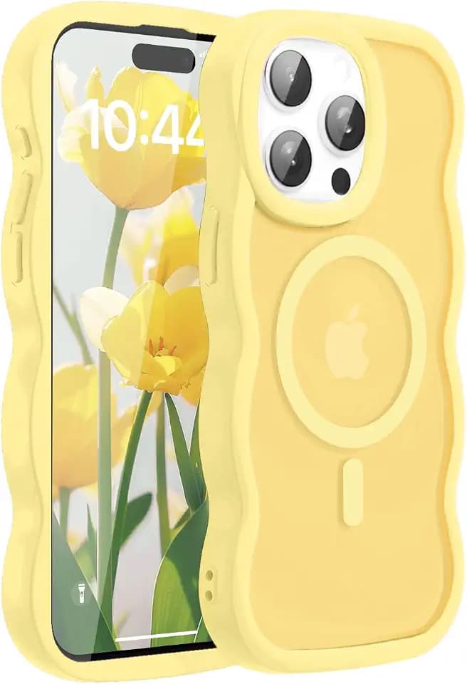for iPhone 15 Pro Max Case for Magsafe Wavy Frame Cute, Yellow