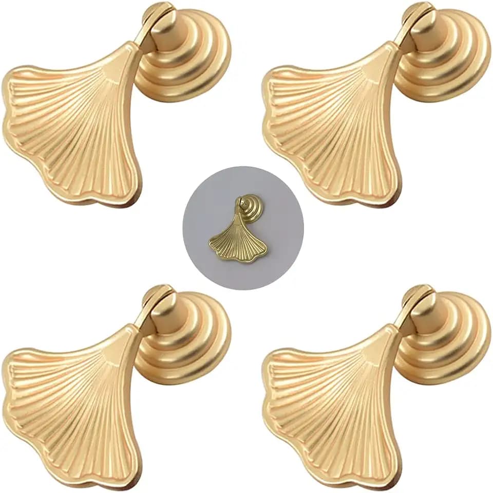 4 pcs Golden Drop Pendant Pull Handle Ginkgo Leaf Shape Knobs for Kitchen Bathroom Bedroom Cabinet Door Drawer Furniture Knob Handles (Gold)