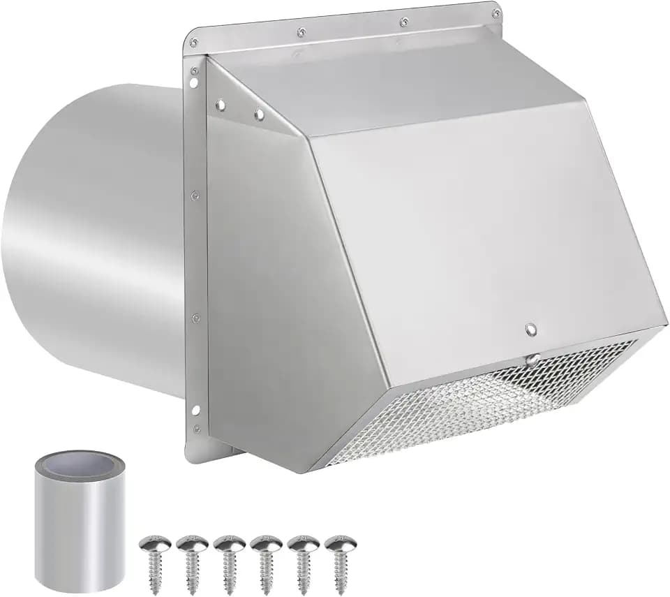 10 Inch Hooded Wall Vent with Screen and Damper, Exterior Wall Exhaust Vent Cover Cap for Kitchen Range Hood Dryer Ventilation and Outdoor Air Exhaust, Stainless Steel