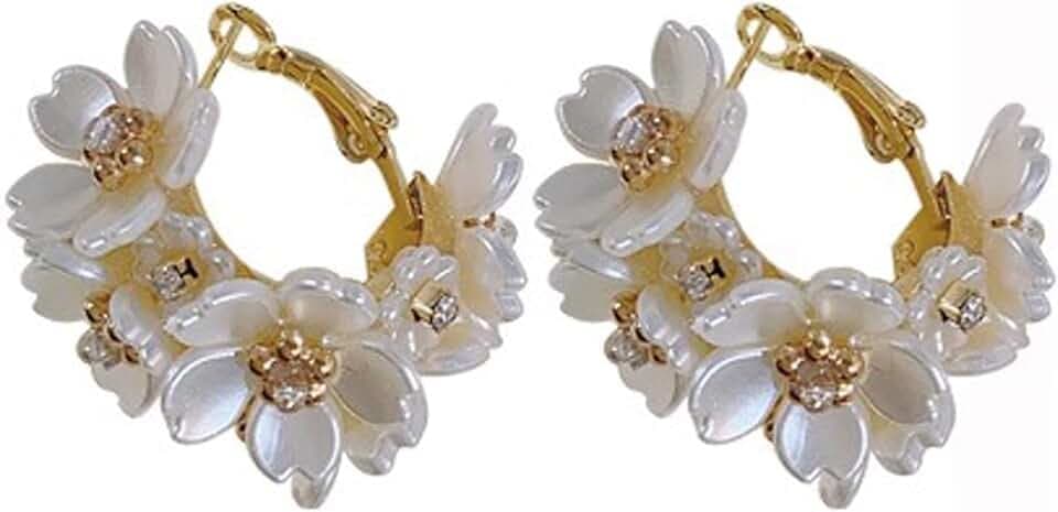 Acrylic Flower Hoop Earrings for Women Rhinestone Statement Floral Cluster Huggie Earrings Birthday Prom Jewelry