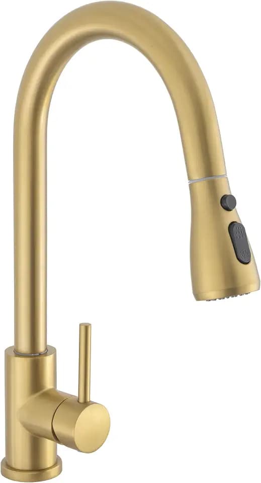 VALAZ Wasserhahn Küche Ausziehbar Gold Gebürstet | Küchenarmaturen | Wasserhahn Sprudelwasser, Wassersparend, Schnellmontage, 360 Grad Drehbar | Einfache Installation | Edelstahl, Eco Parana-Serie