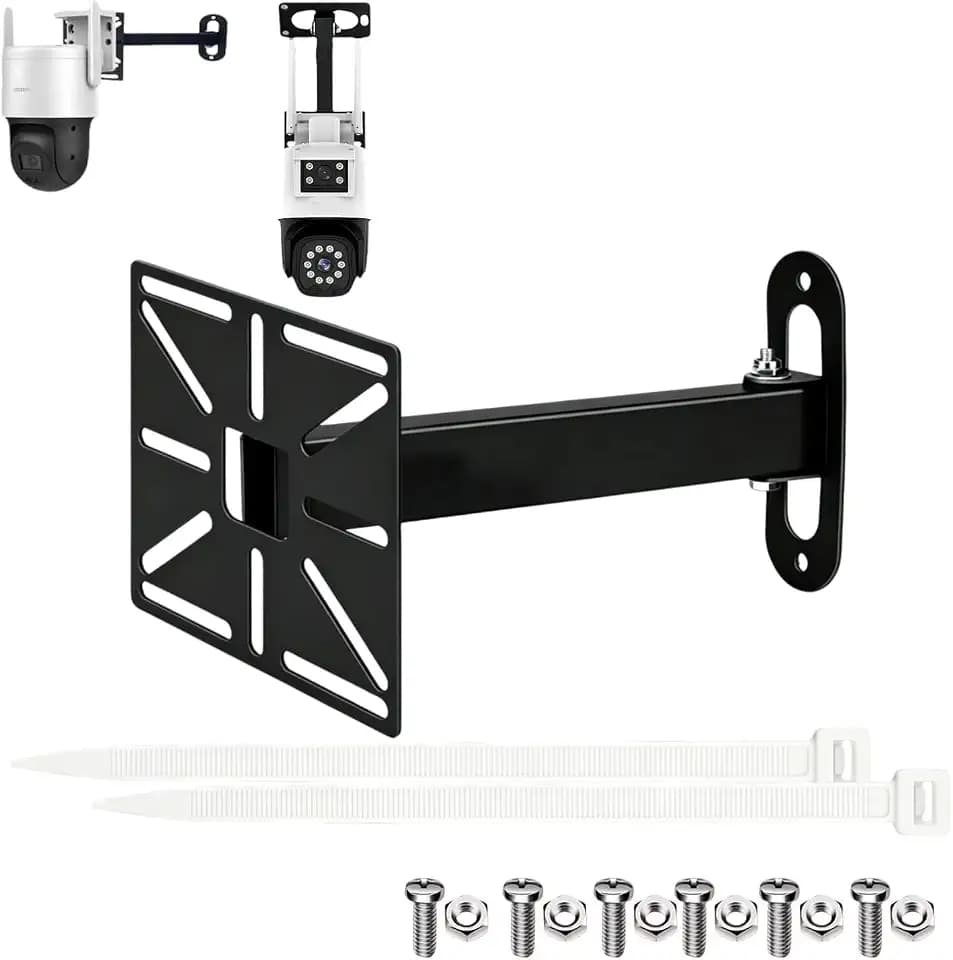 Adjustable CCTV Camera Wall Mount Bracket, Universal Compatibility for Dome/PTZ Cameras & Ball Machines, Indoor/Outdoor Security Camera Holder with Mounting Plate (7.87 inches Black Mount and Plate)