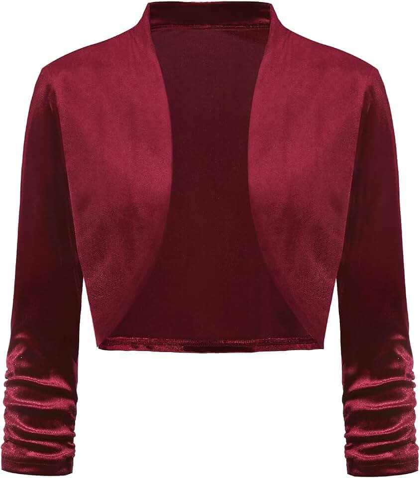 Damen Bolero Shrug Open Front Bolero Cardigan Samt Shrugs Cropped Cardigans Ruched 3/4 Sleeve Cover Up
