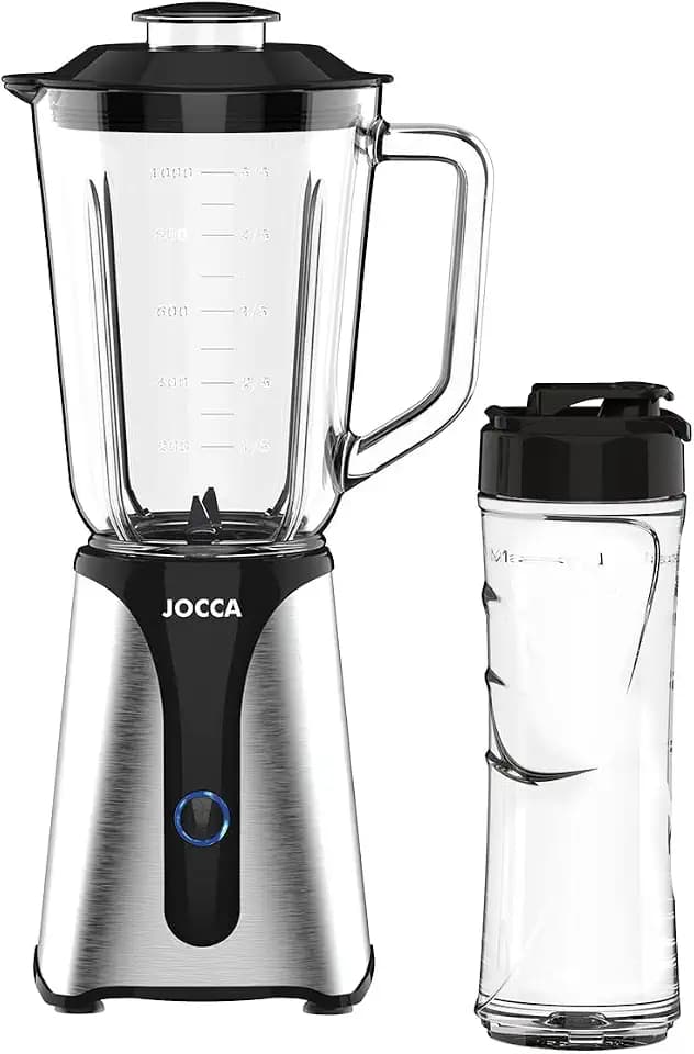 JOCCA – Glasmixer mit Reiseflasche/350 W Leistung, Mixer/1 l Krug und 600 ml Flasche/LED-Licht, abnehmbarer Deckel, Edelstahlklingen (Behälter + Flasche 350 W)