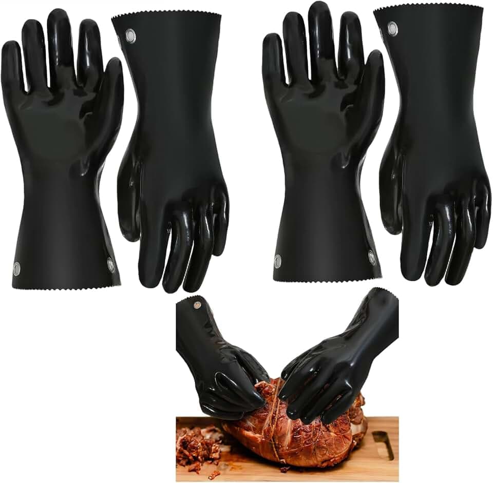 Insulated BBQ Gloves - Heat Resistant, No Stiff for Grill/Cooking/Pit, Grilling & Meat Gloves, Smoker Accessories