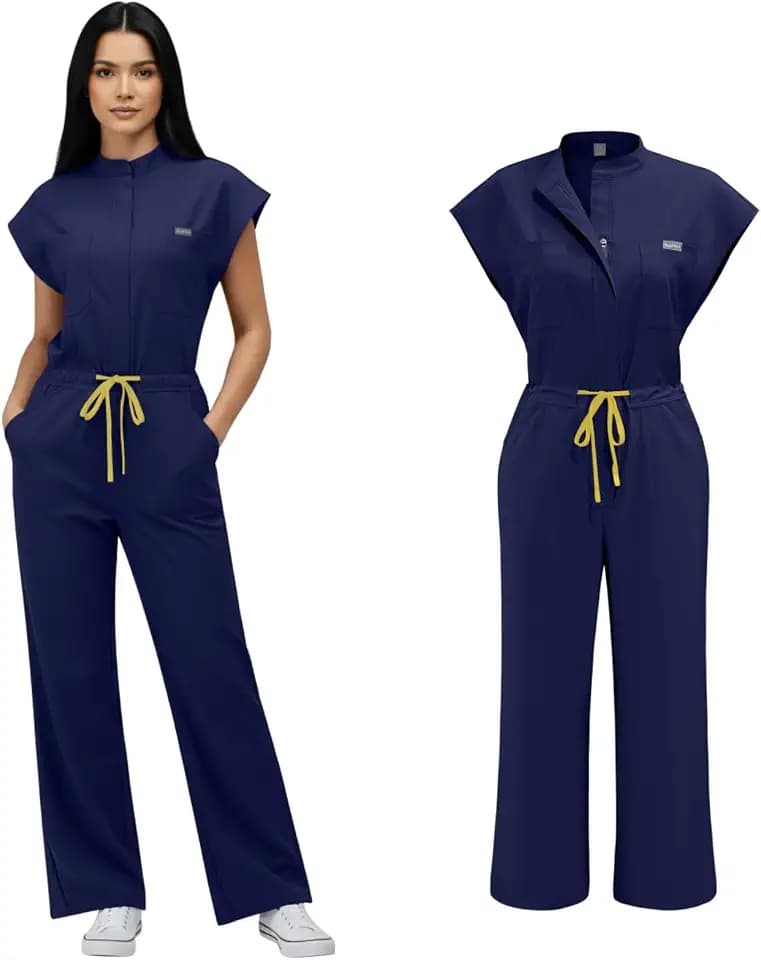 Scrubs Set for Women,Women's Stretch Scrub Jumpsuit-Elastic Waist One Piece Medical Uniform