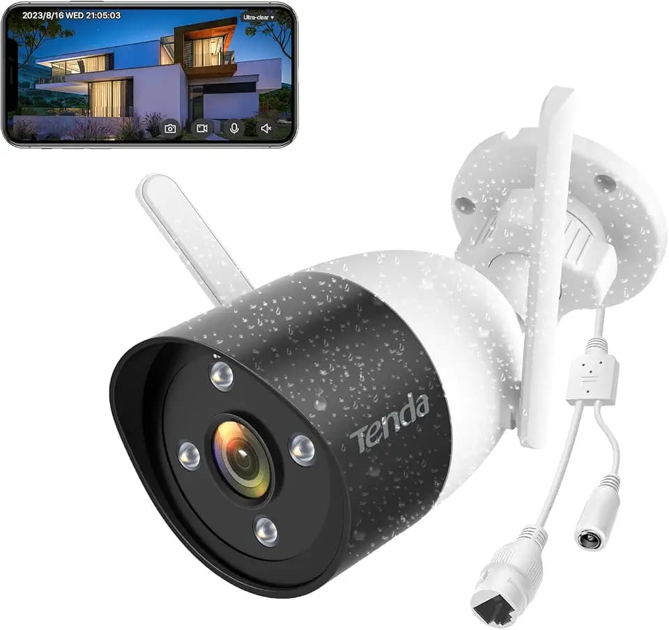 Tenda Überwachungskamera Aussen WLAN, 1080P IP Kamera mit 30m Vollfarb-Nachtsicht, Zwei-Wege-Audio, Alarmmeldung, Personenerkennung & Bewegungserkennung, IP66, SD Karte&Cloud&NVR Speicher, CT3
