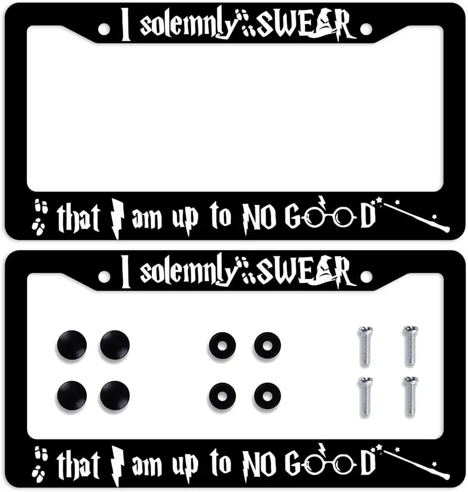 I Solemnly Swear That I Am Up to No Good License Plate Frame Funny License Plate Personalise License Plate Frames Rust-Proof Stainless Steel Metal Car Plates Tag Funny Decor Men Women 12.2" X 6.2"