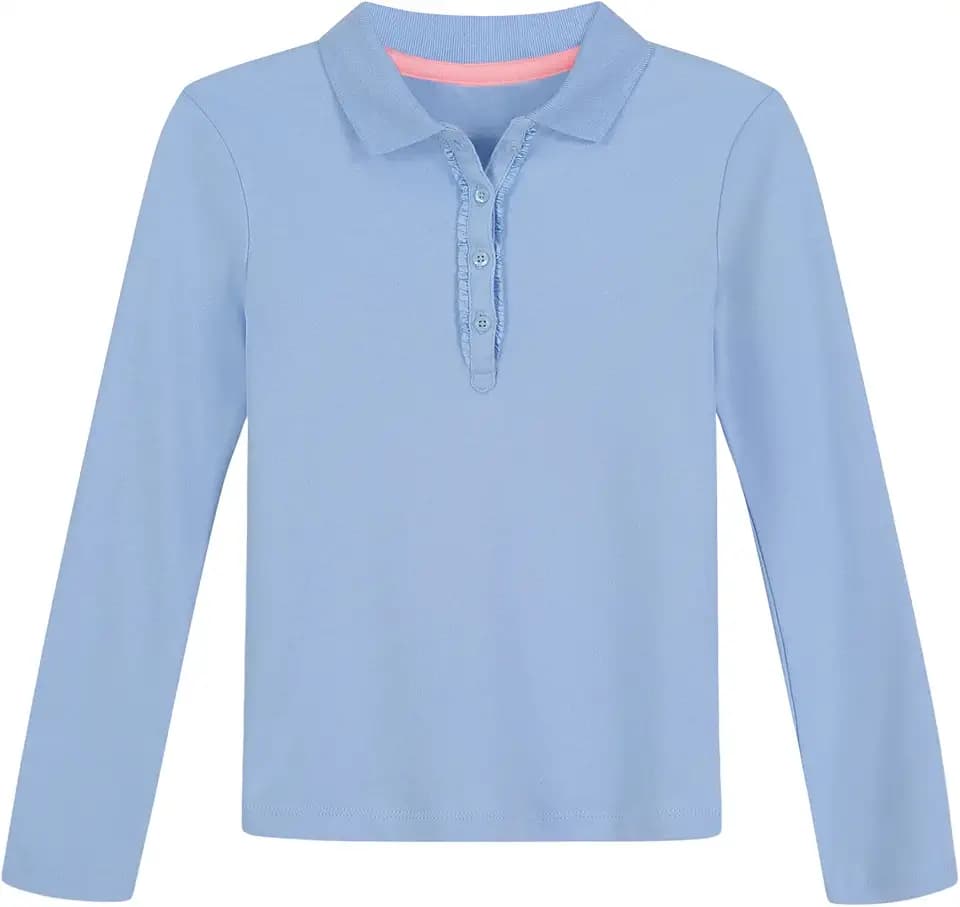 NAUTICA Girls' Uniform Long Sleeve Polo with Ruffle Placket