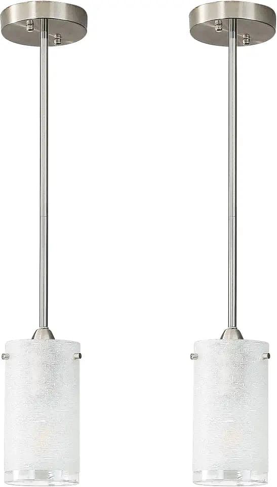 1-Light Mini Pendant Light Fixtures, Modern Chandelier Hanging Ceiling Light with White Frosted Shade, Brushed Nickel Pendant Lighting for Kitchen Bedroom Hallway, Adjustable Height, 2 Pack