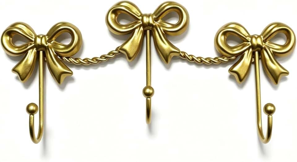 Gold Bow Hooks for Girls - Cute Triple Bow Wall Hooks for Nursery, Bedroom & Bathroom - Metal 3-Hook Coquette Room Decor for Hanging Towels, Bags, Robes & Jewelry - Perfect for Girly (Gold-3 Hooks)