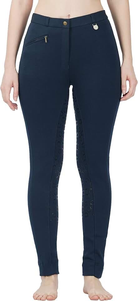 Women's Cotton/Lycra Soft Stretchy Silicon Jodhpurs JODS with Zip Pocket Ladies Knee Patch Equestrian Pants Full Seat 4 Way Stretch Jodhpurs Pant