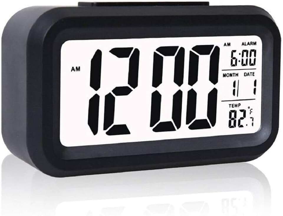 Hense Creative Nightlight Smart Light Alarm Clock Bedside Desk Table Electronic Clock Battery Operated Mute Luminous Alarm Clock with Adjustable Light HA35 (Black)