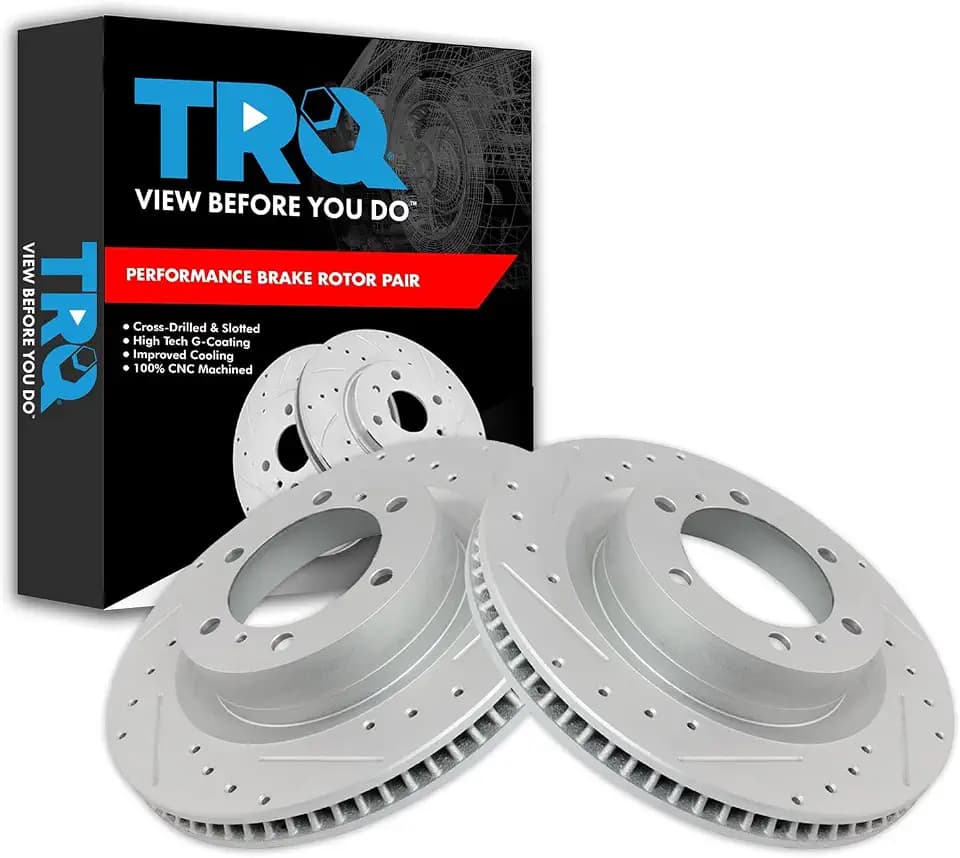 TRQ Performance Front Brake Rotor Set Coated Drilled Slotted