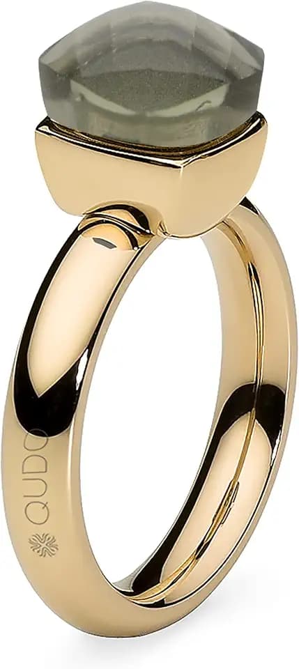 Qudo Firenze gold farbener Ring mit Smoky Quartz Stein (grau) Edelstahl