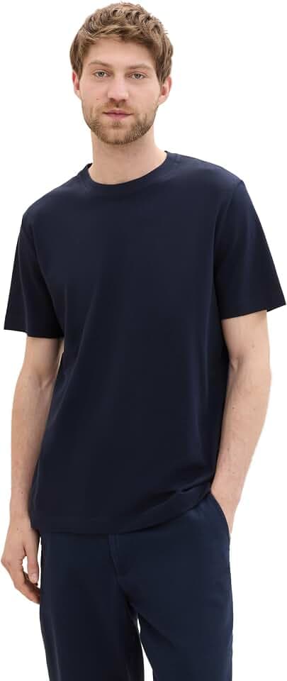 TOM TAILOR Herren Klassisches T-Shirt mit Piqué-Struktur