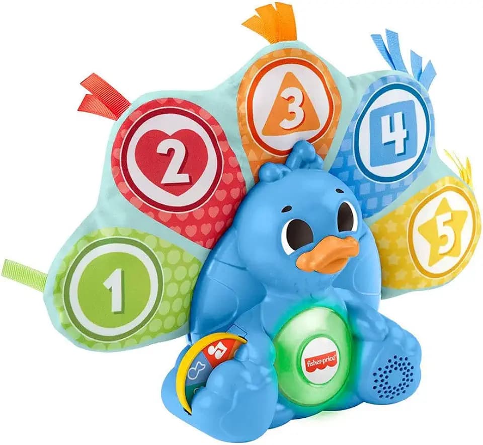 Fisher-Price Linkimals Pfauen-Lernspielzeug mit Lichtern und Geräuschen, das Farben und Zählen, Babys + 9 Monate (Mattel HNN80)