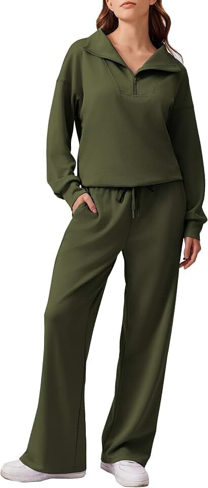 PINSPARK 2 Piece Sets for Women 1/4 Zip Lounge Matching Set Fall Outfits