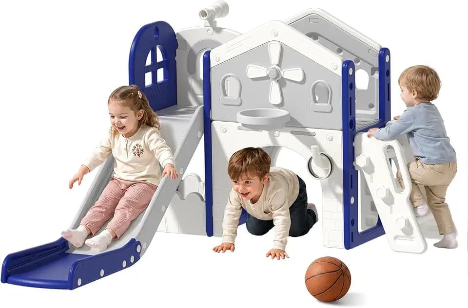 Babytronic Toddler Slide Playset, 10-in-1 Kids Slide for Toddlers 1-3, Blue