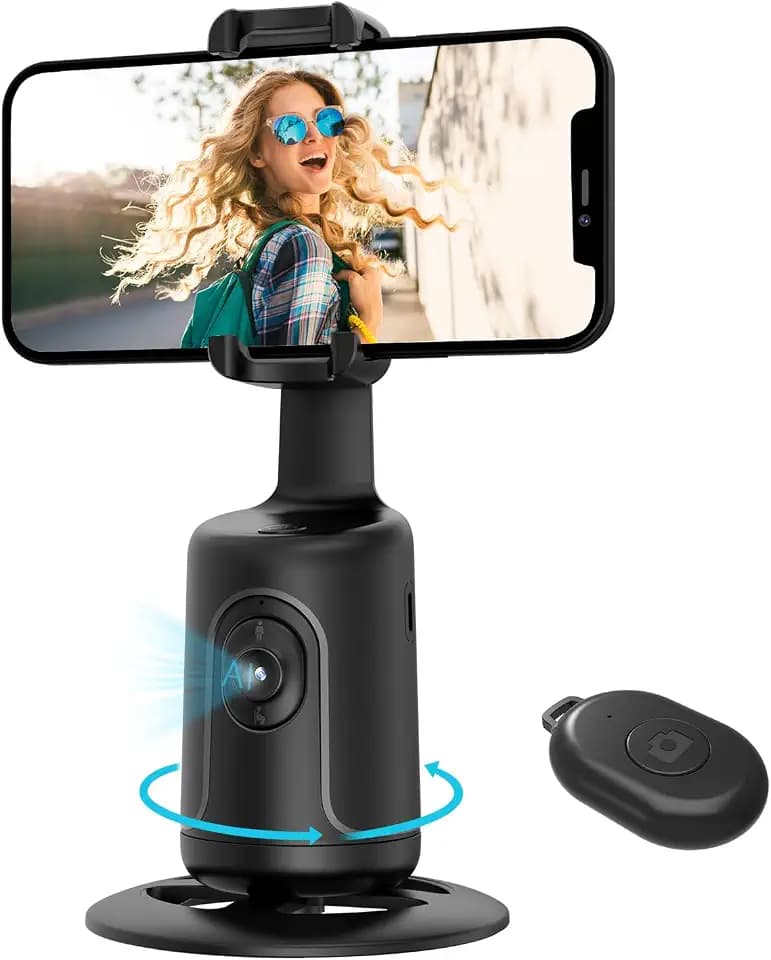 Auto Face Tracking Tripod, 360° Rotation Body Phone Camera Mount Smart Shooting Holder with Remote Selfie Stick, No App, Gesture Control, for Vlog, Tiktok
