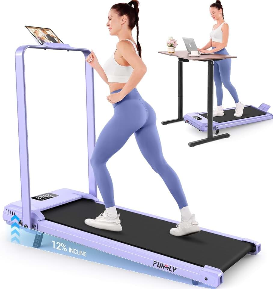 FUNMILY Upgrade Walking Pad Folding Treadmill with 12%/15% Incline & Handle Bar, 3.5HP Foldable Under Desk Compact Treadmills for Home/Office/Gym, 400+lb Capacity, Shock Absorption