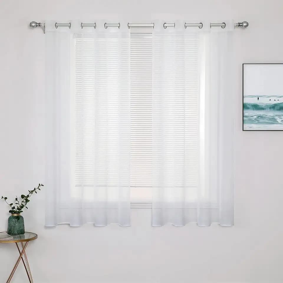 MIULEE Gardinen Voile Vorhänge mit Ösen 2er Weiß 140x137cm