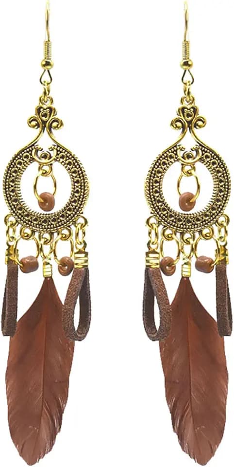 Ethnic Style Retro Feather Earrings Long Multi Color Holiday Feather Earrings Handmade Natural Lightweight Feather Dangle Earrings For Women Boho Earrings