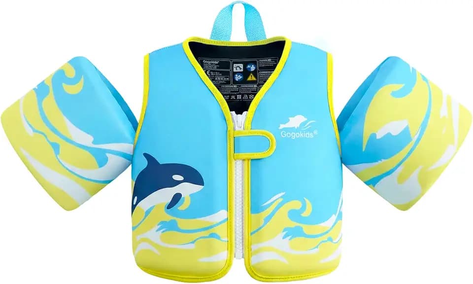 Gogokids Kinder Schwimmweste mit Schwimmärmeln, Kleinkinder Schwimmjacke mit Zwei Armbändern Kinder Schwimmhilfe Auftrieb für 2-6 Jahre/10-30KG Perfekt für Pool, Schwimmunterricht und Wasserpark
