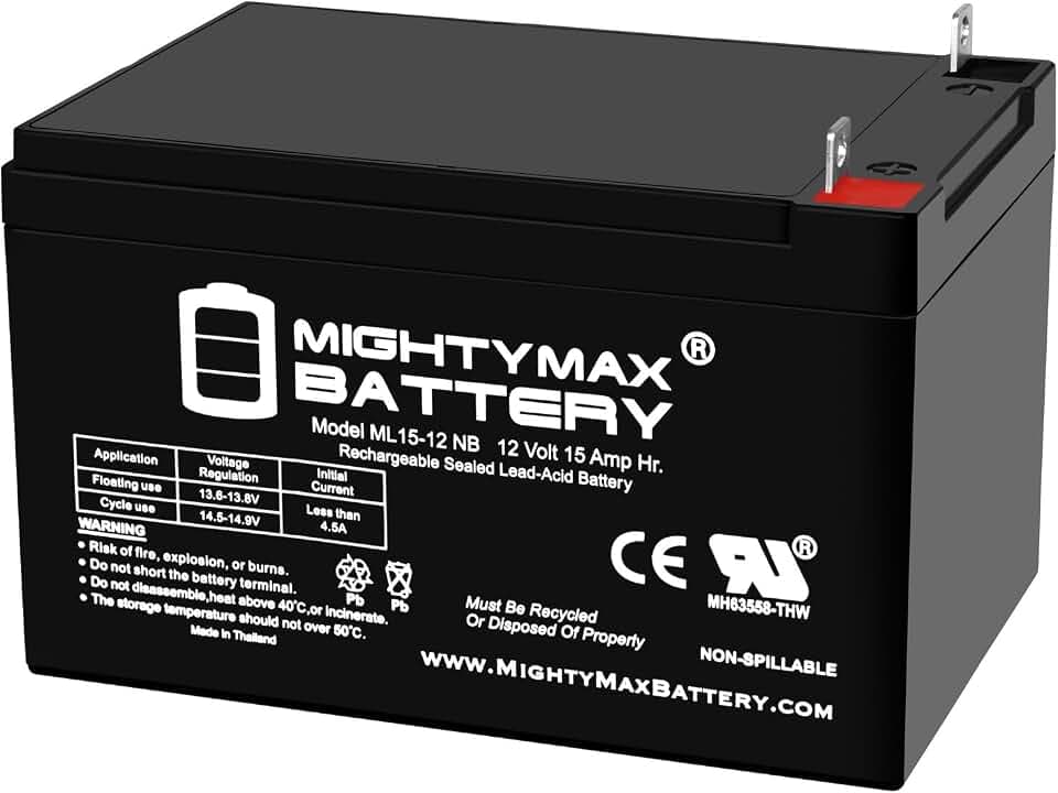 Mighty Max Battery ML15-12NB - 12 Volt 15 AH, NB Terminal, Rechargeable SLA AGM Battery