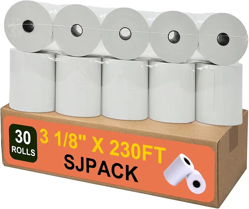 SJPACK 30 Rolls Thermal Paper 3 1/8 x 230ft Pos Receipt Paper, Cash Register Roll T-20 T-90 SRP-350 370