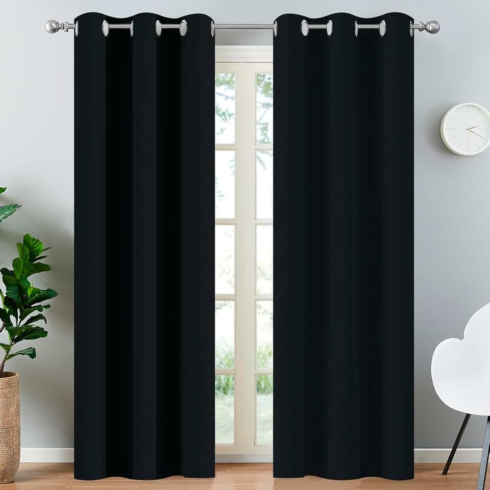 Yakamok Blackout Curtains 38x90 inch Black Thermal Drapes-Bedroom