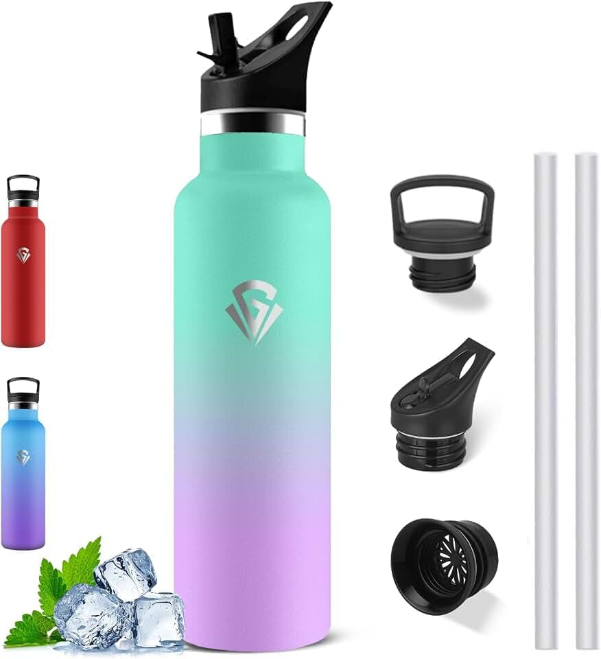 Trinkflasche Edelstahl 1l, BPA-Frei, mit Strohhalm, für Wandern,Alltag